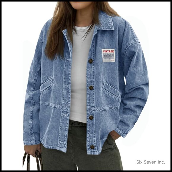 Jackets & Blazers - Oversized Denim Jacket Vintage Y2K Distressed Boyfriend Fit Utility Coat